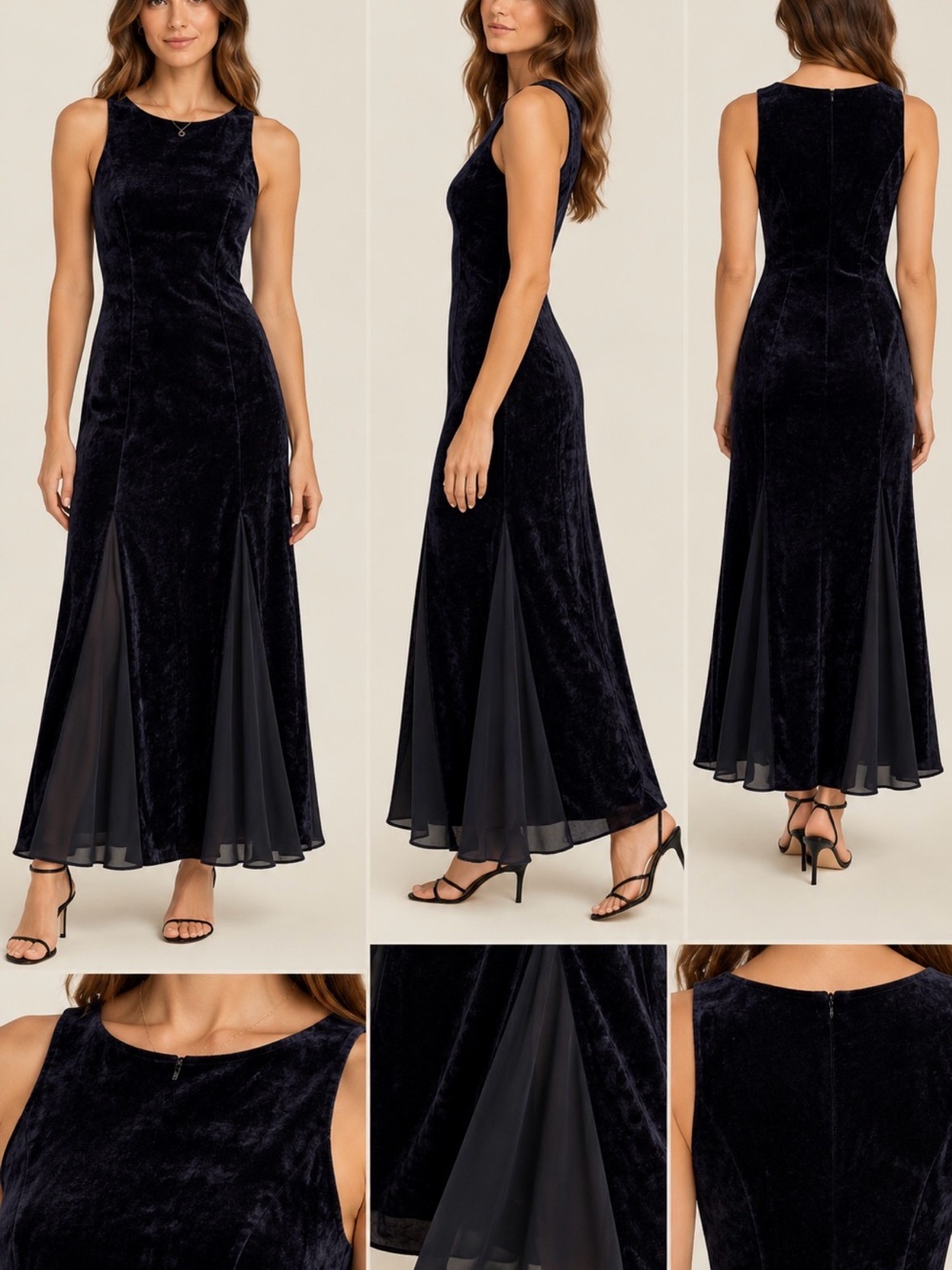 Sadie & Sage Black Velvet Maxi Dress with Chiffon Insets